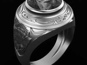 mens signet ring with ethnic pattern 3D Print Model