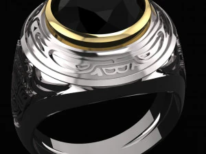 mens signet ring with ethnic pattern 3D Print Model
