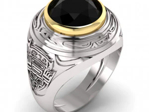 mens signet ring with ethnic pattern 3D Print Model