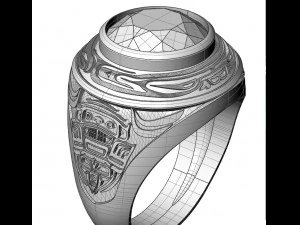 mens signet ring with ethnic pattern 3D Print Model