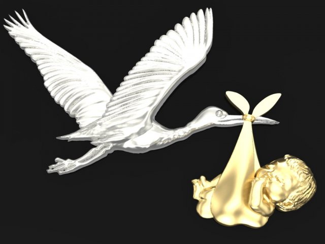 stork carries a newborn baby 3D Принт Модель .c4d .max .obj .3ds .fbx .stl .blend 