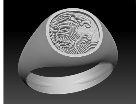 Mens signet ring ocean waves 3D Print Model