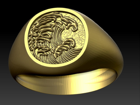 Mens signet ring ocean waves 3D Print Model