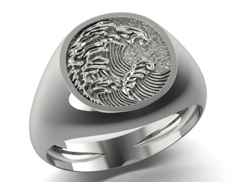 Mens signet ring ocean waves 3D Print Model