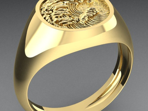 Mens signet ring ocean waves 3D Print Model