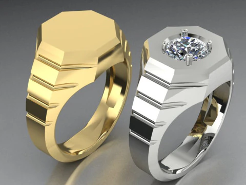 Anillo de sello para hombre, dos opciones, gema de un quilate. Modelo de impresión 3D