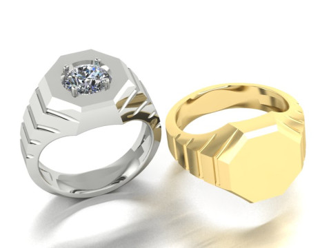 Men signet ring two options one carat gem Model Cetak 3D