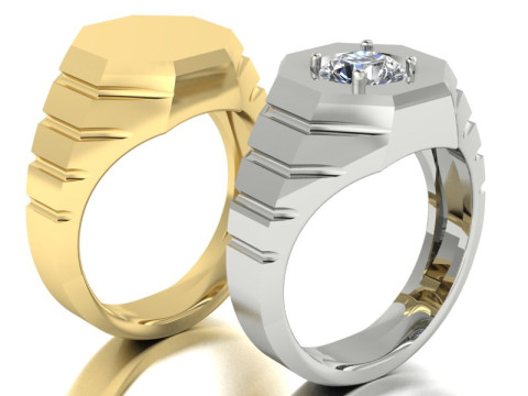 Men signet ring two options one carat gem Model Cetak 3D