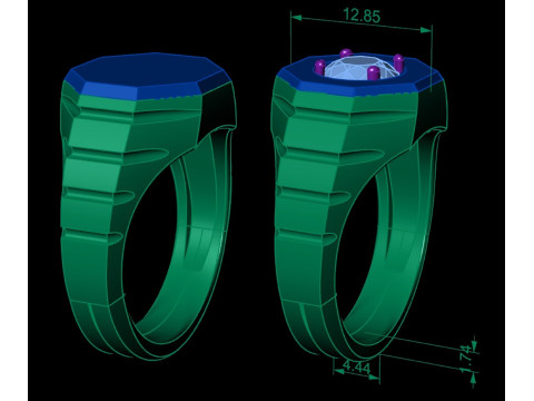 Men signet ring two options one carat gem Model Cetak 3D