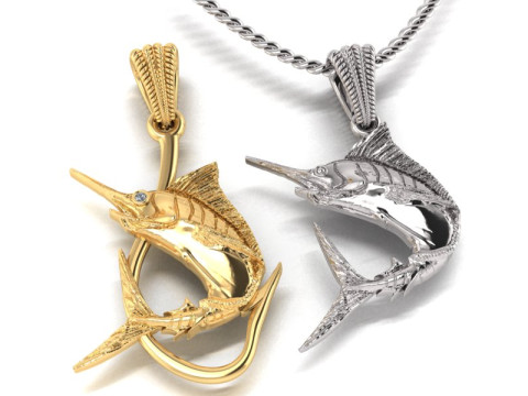 Pendant swordfish two options with diamond and hook 3D 프린트 모델
