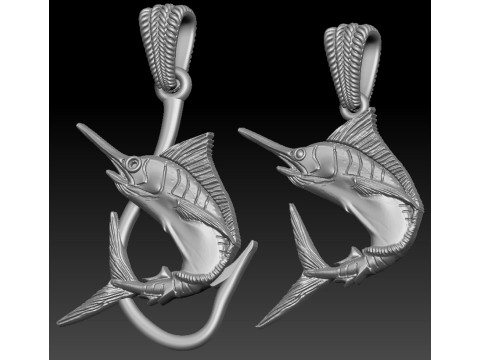 Pendant swordfish two options with diamond and hook 3D Print Model