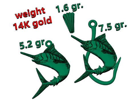 Pendant swordfish two options with diamond and hook 3D Print Model