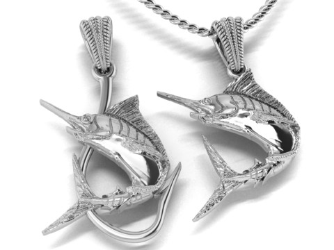 Pendant swordfish two options with diamond and hook 3D Print Model