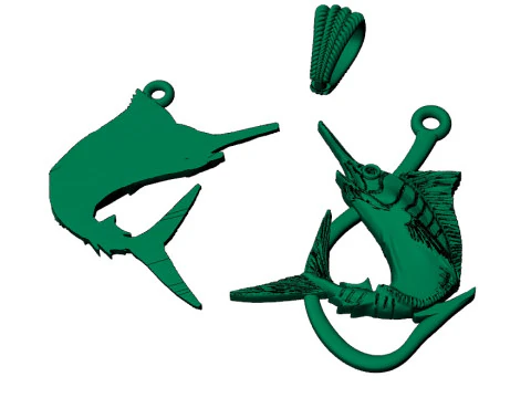 Pendant swordfish two options with diamond and hook 3D Print Model
