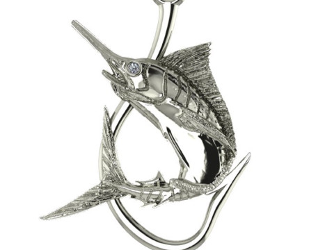 Pendant swordfish two options with diamond and hook 3D Print Model