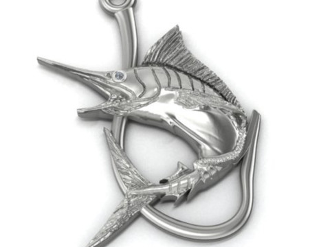 Pendant swordfish two options with diamond and hook 3D Print Model