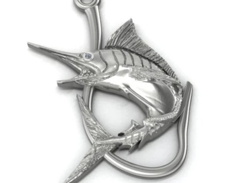 Pendant swordfish two options with diamond and hook 3D Print Model