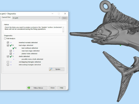 Pendant swordfish two options with diamond and hook 3D Print Model