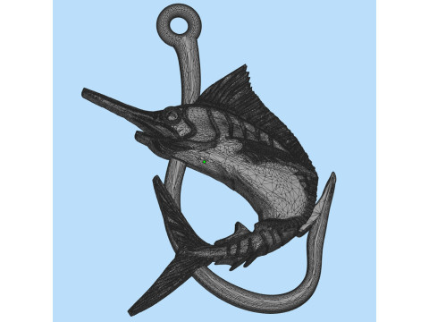 Pendant swordfish two options with diamond and hook 3D Print Model