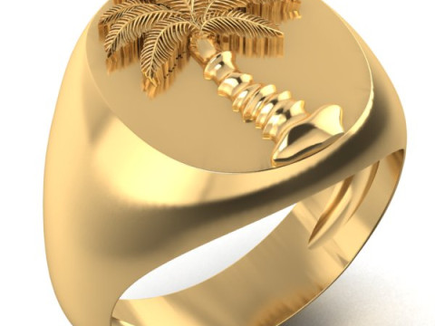 Mens Palm Tree Signet Ring 3D Print Model
