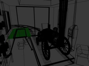 steam cartoon locomotive in a glazed garage Model 3D