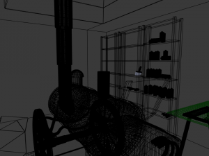 steam cartoon locomotive in a glazed garage Model 3D