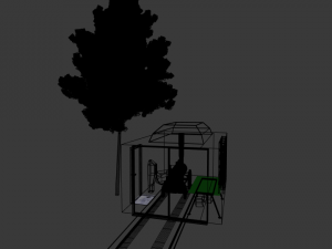 steam cartoon locomotive in a glazed garage Model 3D