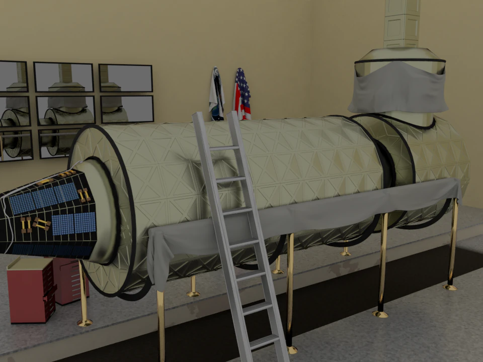 destiny iss module in a museum 3D Model .c4d .max .obj .3ds .fbx .stl .blend 