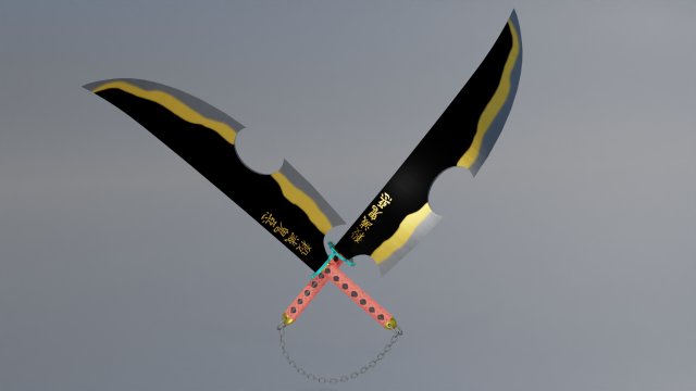 Tengen Uzui Dual Nichirin Blades Demon Slayer 3D 模型 .c4d .max .obj .3ds .fbx .stl .blend 