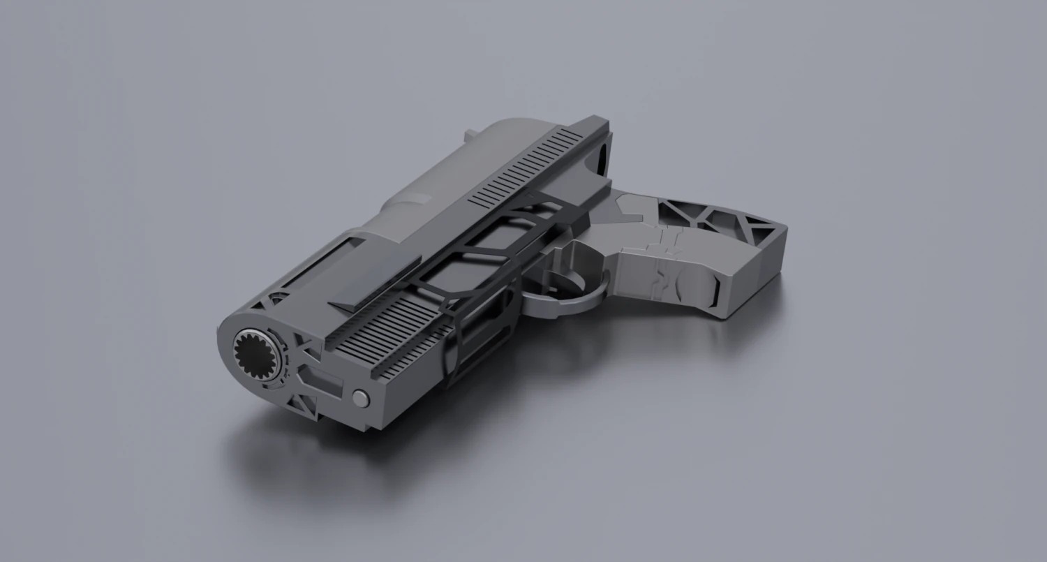 Custom SciFi Armed Pistol 3D Model .c4d .max .obj .3ds .fbx .stl .blend