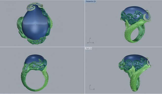 mermaid fish ring 3D 打印模型 .c4d .max .obj .3ds .fbx .stl .blend 
