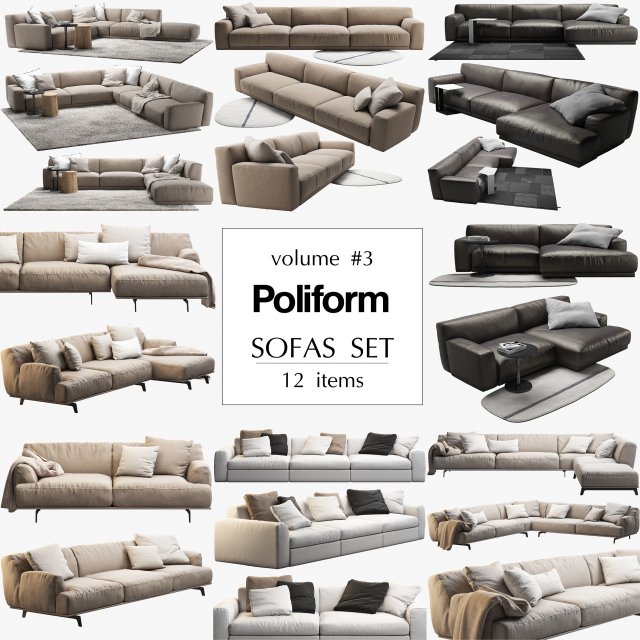 poliform 12 sofas set 3D मॉडल .c4d .max .obj .3ds .fbx .stl .blend 