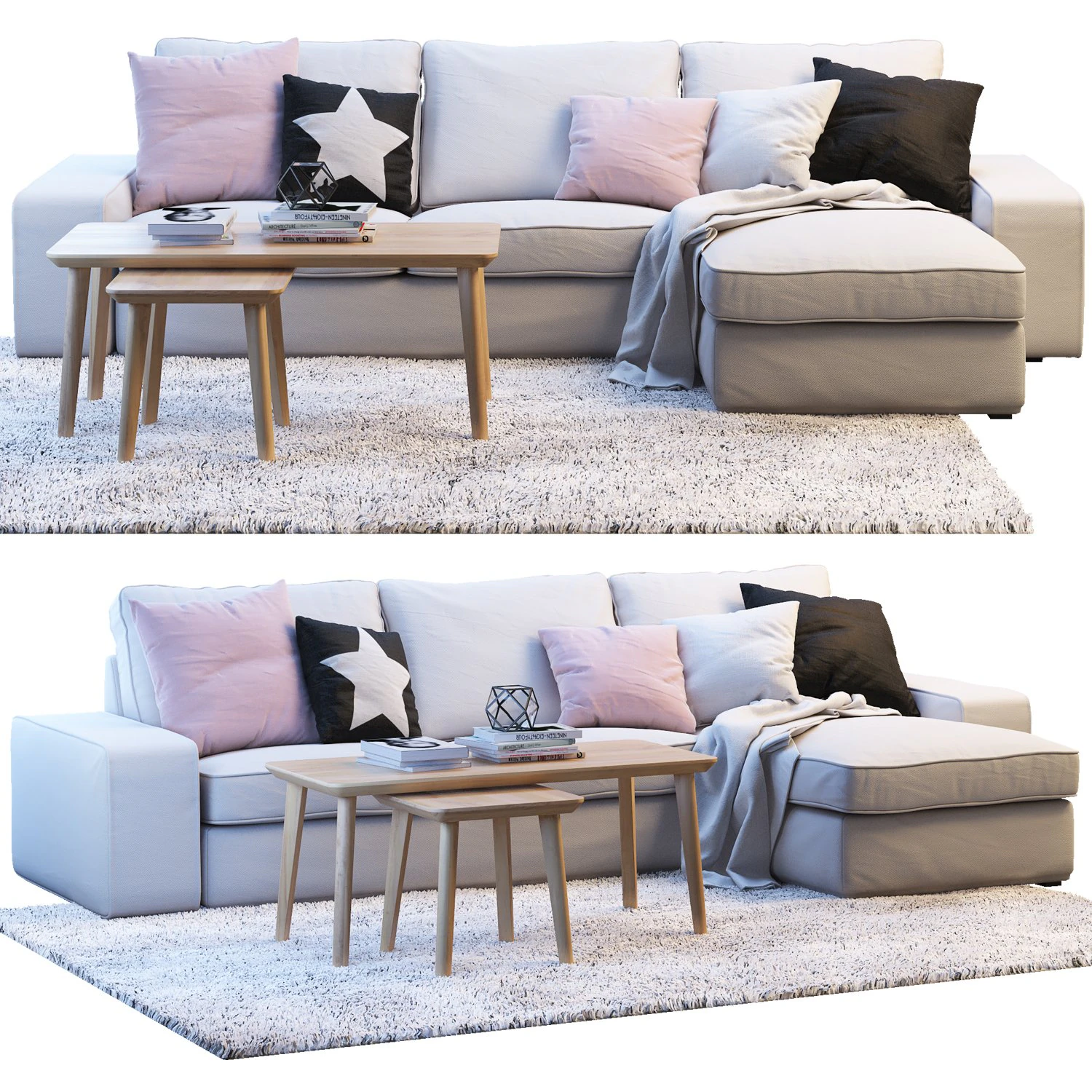 ikea kivik two-seat sofa with chaise longue 3D Model .c4d .max .obj .3ds .fbx .stl .blend 