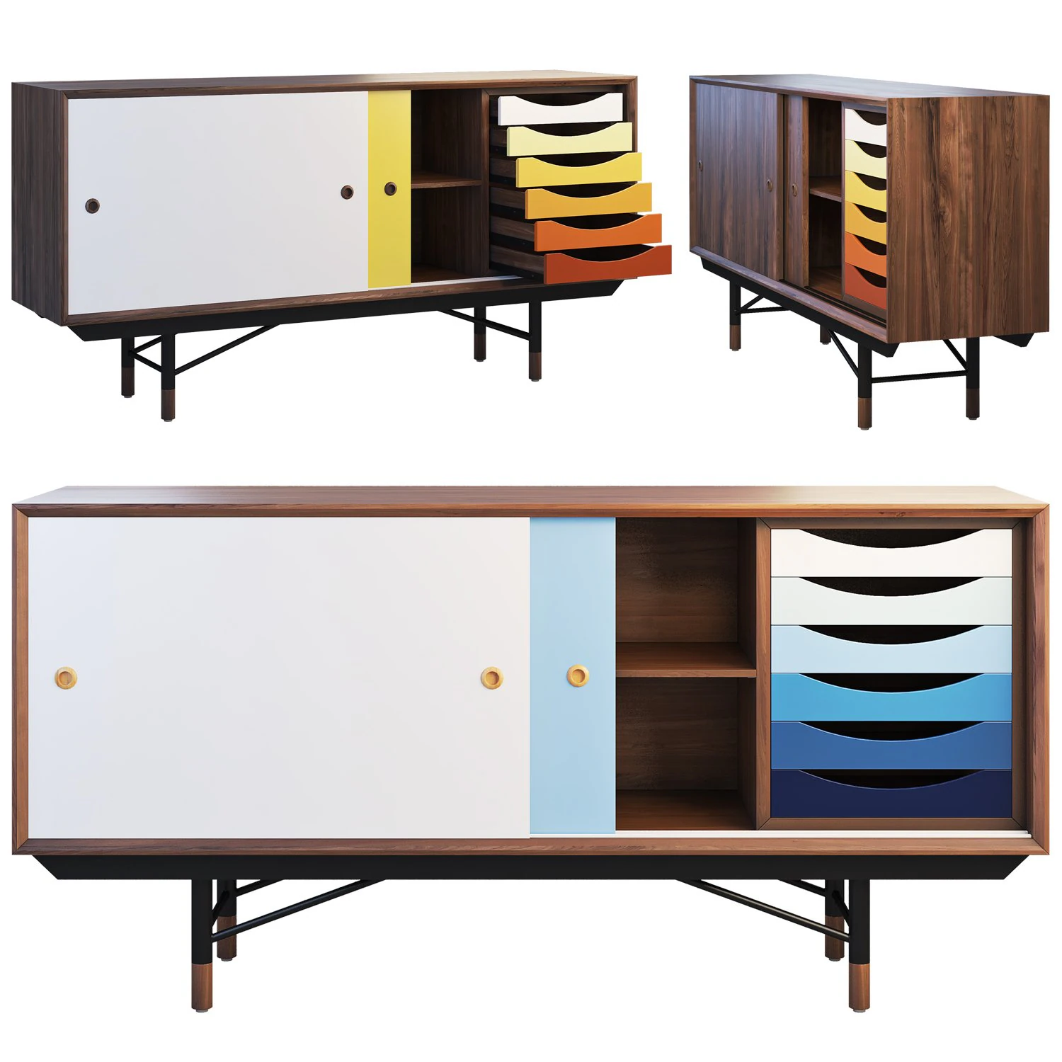 1955 sideboard 3 options 3D Model .c4d .max .obj .3ds .fbx .stl .blend