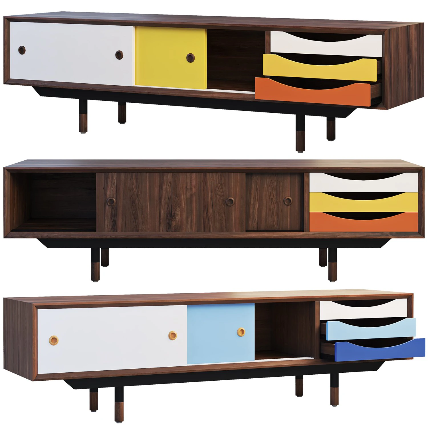 1955 tv cabinet 3 options 3D Model .c4d .max .obj .3ds .fbx .stl .blend 