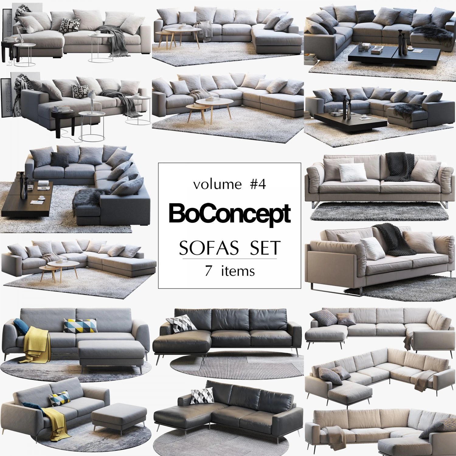 boconcept 7 sofas set 3D Model .c4d .max .obj .3ds .fbx .stl .blend