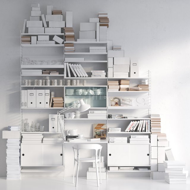 string system bookshelf with workspace 3D Model .c4d .max .obj .3ds .fbx .stl .blend 