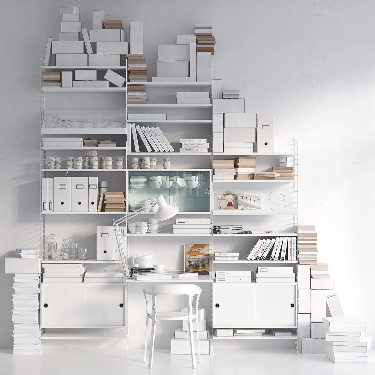 string system bookshelf with workspace 3D Model .c4d .max .obj .3ds .fbx .stl .blend 
