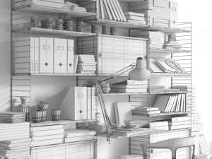string system bookshelf with workspace 3D Model
