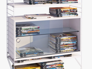 string bookshelf and journals 3D Model