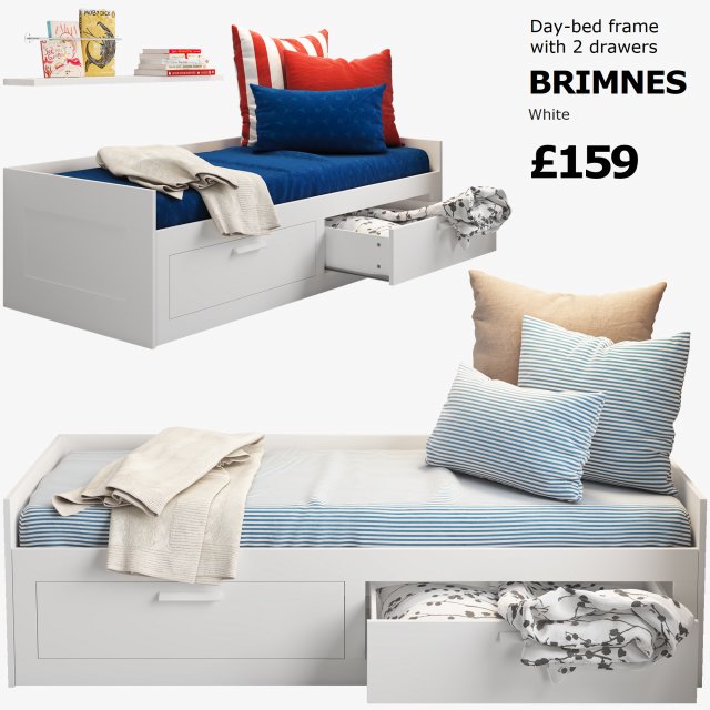 ikea brimnes bed 2 Model 3D .c4d .max .obj .3ds .fbx .stl .blend 
