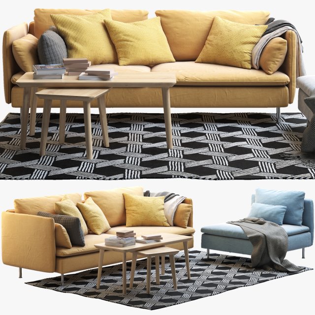 ikea soderhamn three-seat sofa and one-seat section 3D Модель .c4d .max .obj .3ds .fbx .stl .blend 