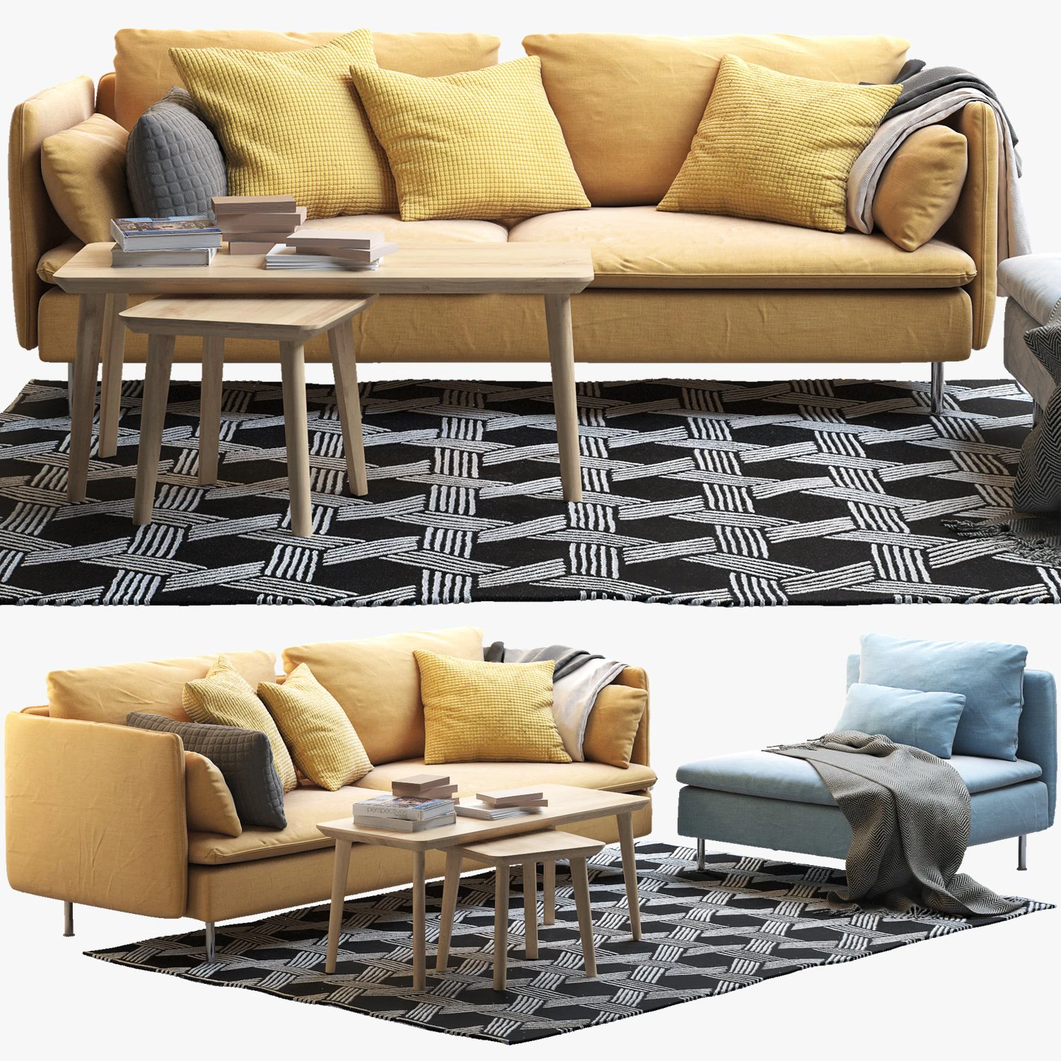 ikea soderhamn three-seat sofa and one-seat section 3D Model .c4d .max .obj .3ds .fbx .stl .blend 
