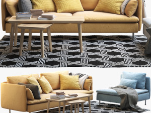 ikea soderhamn three-seat sofa and one-seat section 3D Модель