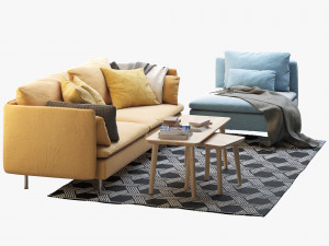 ikea soderhamn three-seat sofa and one-seat section 3D Модель