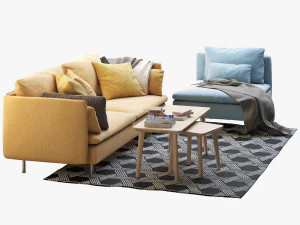 ikea soderhamn three-seat sofa and one-seat section 3D Model