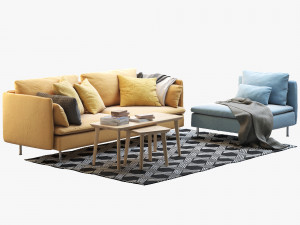 ikea soderhamn three-seat sofa and one-seat section 3D Модель