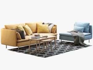 ikea soderhamn three-seat sofa and one-seat section 3D Model
