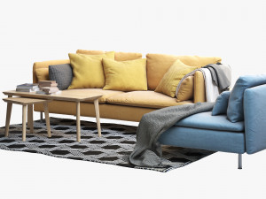 ikea soderhamn three-seat sofa and one-seat section 3D Модель