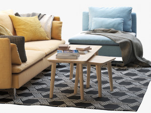 ikea soderhamn three-seat sofa and one-seat section 3D Модель